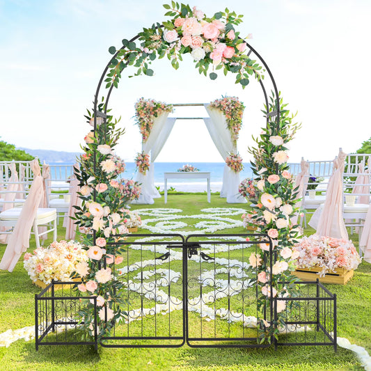 Zimtown Metal Garden Arch 7 Ft Garden Arbor w/Planters for Climbing Plant Outdoor Wedding
