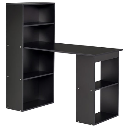 HOMCOM Modern Compact Computer Desk with 6-Tier Storage Shelves, Writing Table Workstation with Bookshelf for Home Office, Gray
