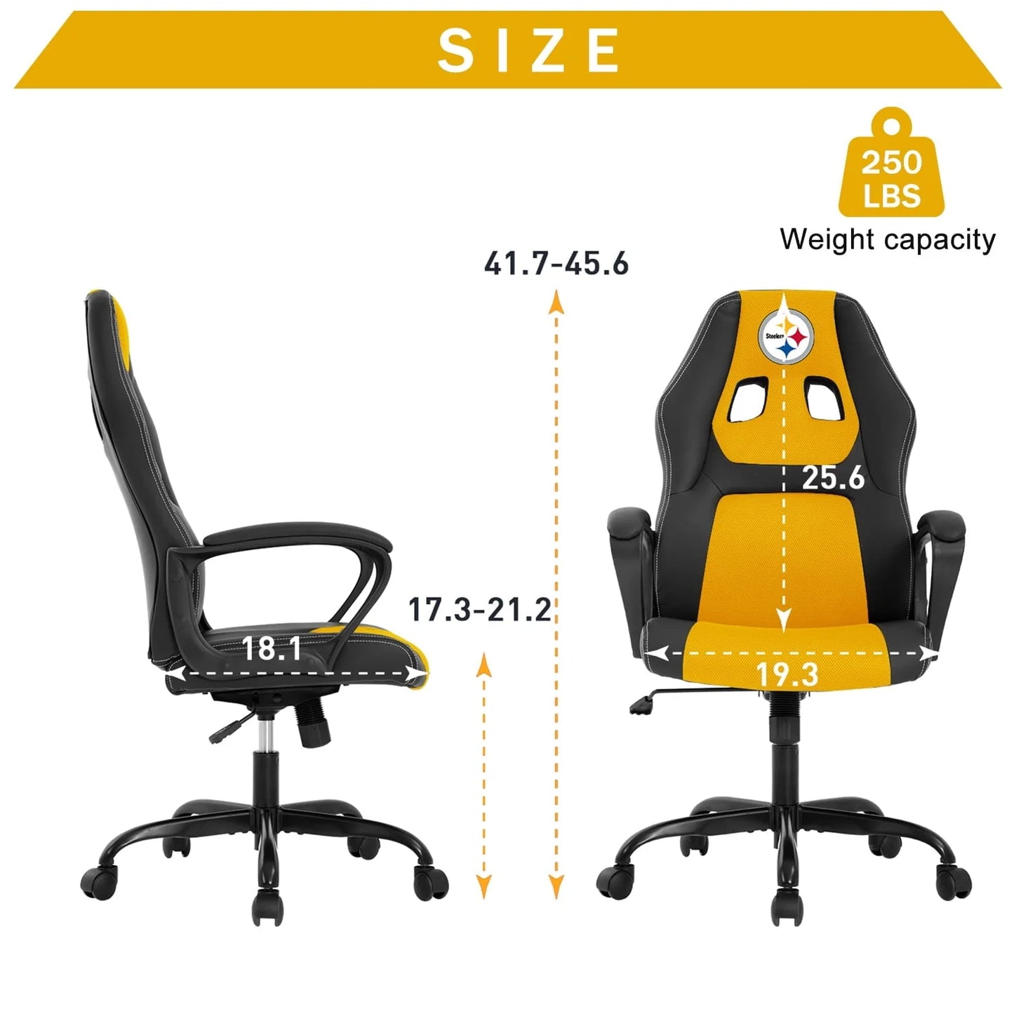 PC Gaming Chair Office Chair Ergonomic PU Leather Gamer Chair Executive Computer Chair with Lumbar Support for Home Office, 18.1"D x 19.3"W x 45"H, Yellow