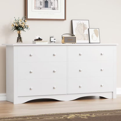 Lumihaven Rustic Modern Chest of 6 Drawers,Extra Wide Double Dresser for Master Bedroom or Nursery Storage,Black