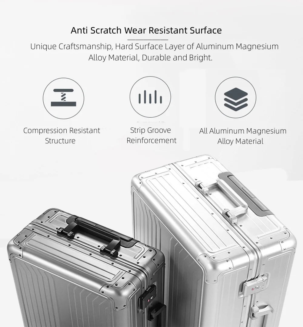 All Aluminum Magnesium Hardshell Carry on Luggage with Wheels, Modern Zipperless Hardshell Checked Luggage with TSA Lock, Airline Approved Metal Suitcase Travel Metal Rolling Luggage
