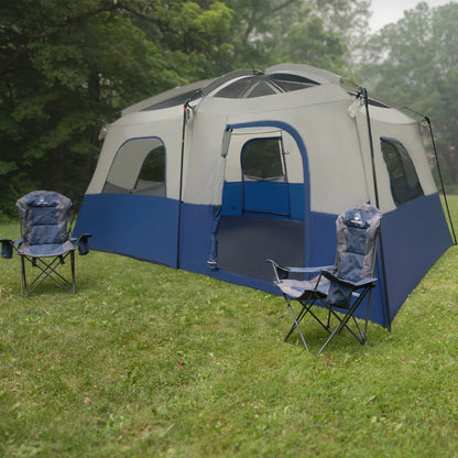 Wakeman Outdoors 10 Person Camping Tent with Room Divider and Rainfly, Navy