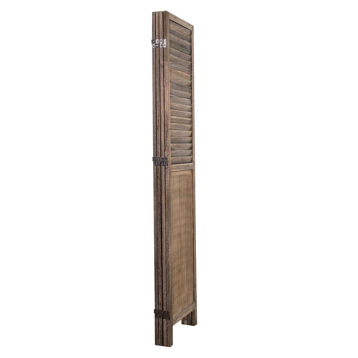 Light Brown 4-Panels Room Divider w/Window Shutter Style