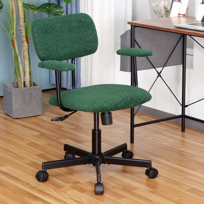 JJS Low Back Velvet Fabric Home Office Computer Chair with Armrest in Gray