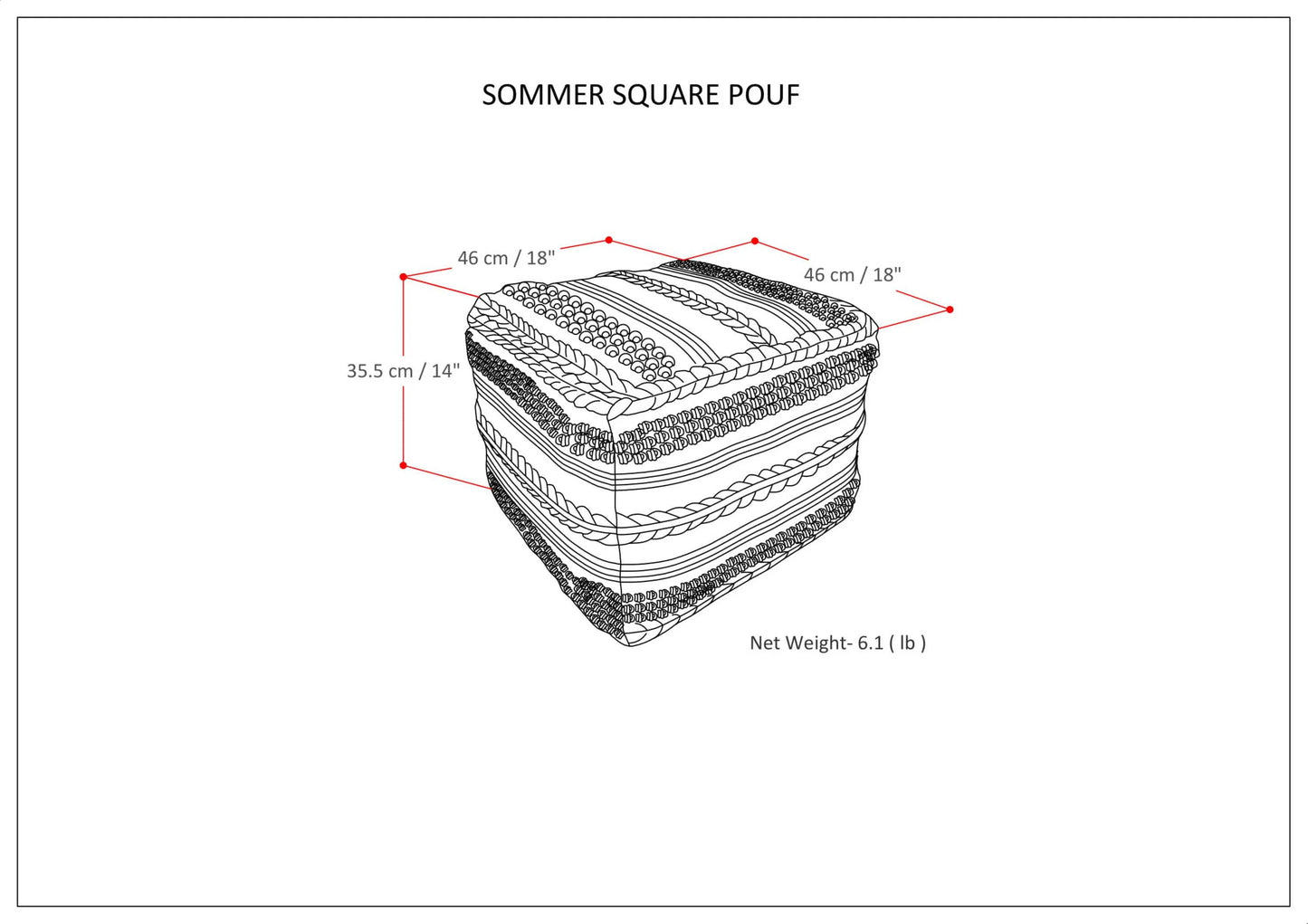Sommer Boho Square Pouf in Natural Handloom Woven Pattern