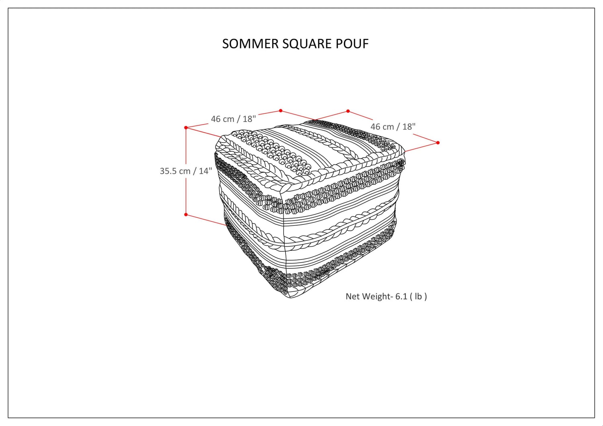 Sommer Boho Square Pouf in Natural Handloom Woven Pattern