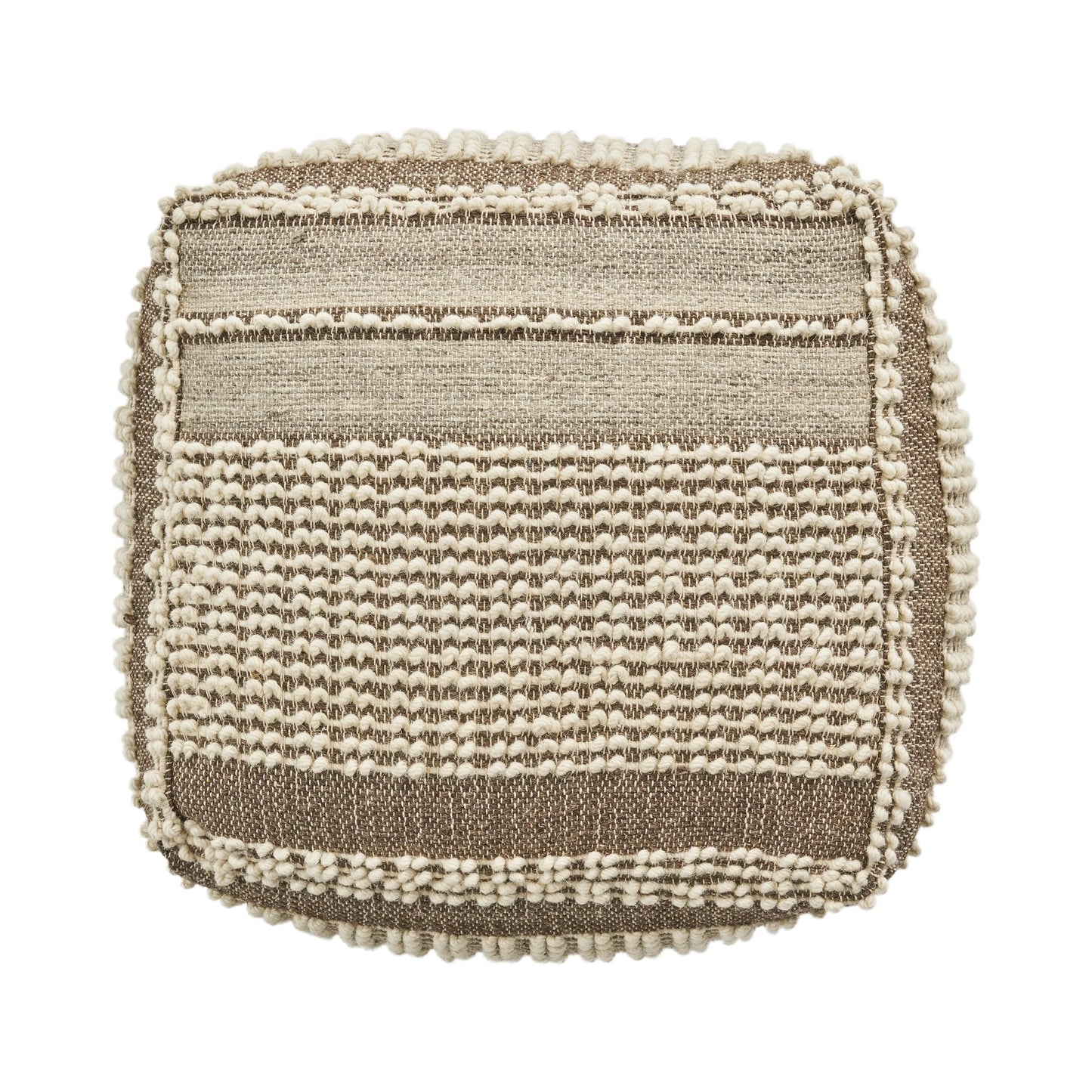 Noble House Lorelei Boho Wool and Cotton Large Ottoman Pouf, Gray and White
