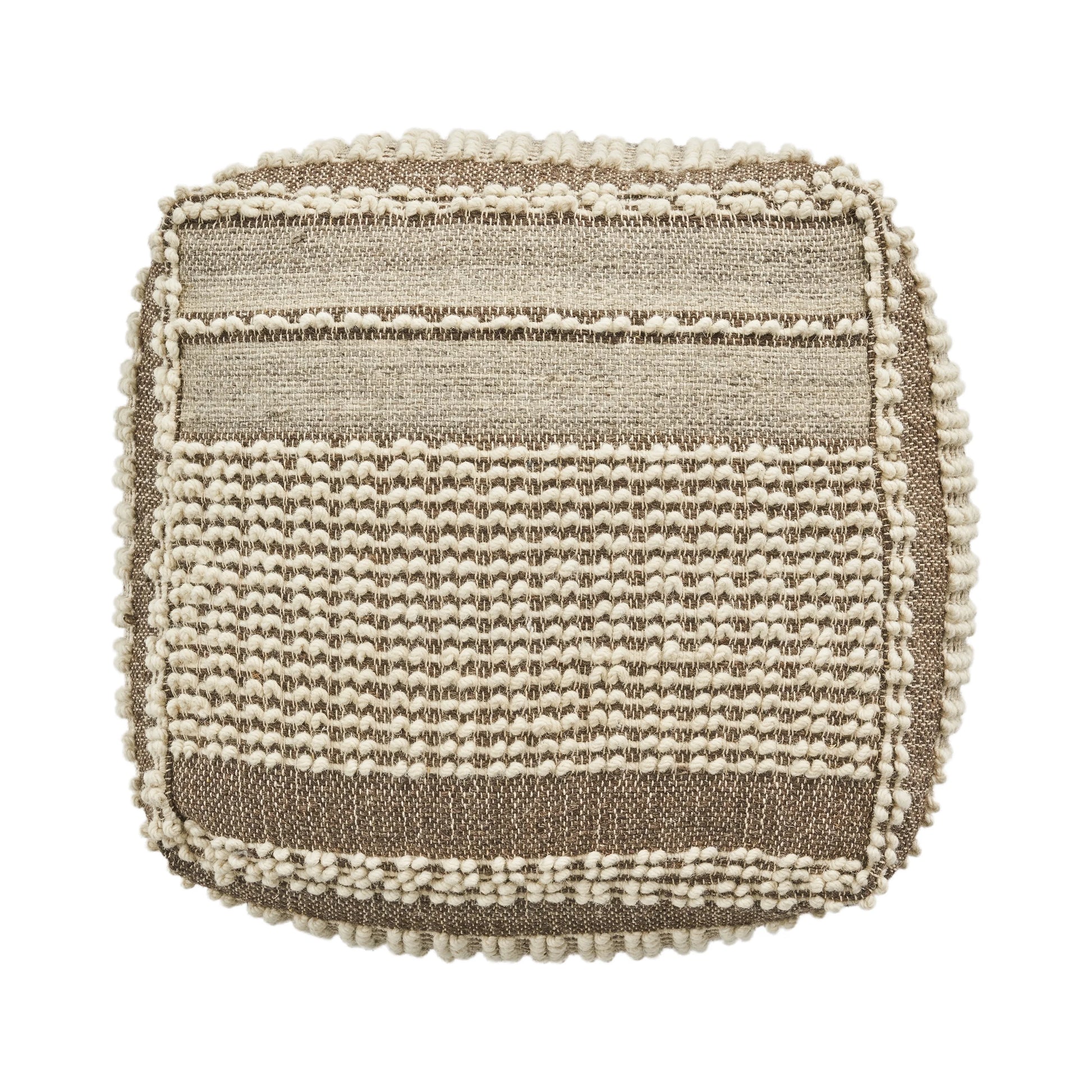 Noble House Lorelei Boho Wool and Cotton Large Ottoman Pouf, Gray and White