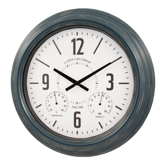 La Crosse Clock 18" Hamilton Indoor/Outdoor Blue Analog Quartz Analog Metal Clock, 433-3838