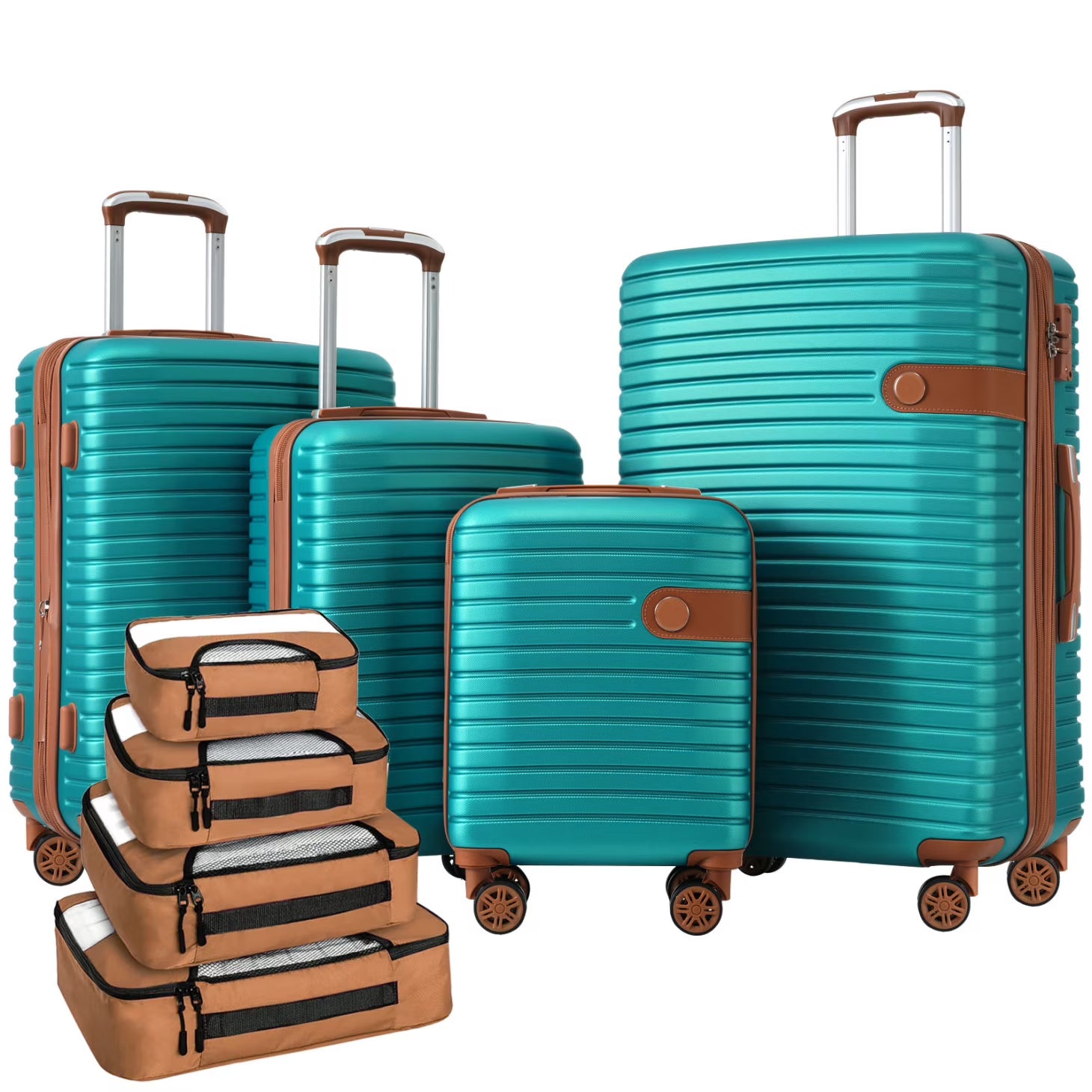Luggage Sets,4-Piece Lightweight Suitcase Set with 4 Packing Cubes and TSA Lock, Hardshell Suitcases with Spinner Wheels, (16/20/24/28 ),Brown