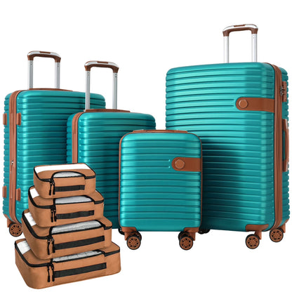Luggage Sets,4-Piece Lightweight Suitcase Set with 4 Packing Cubes and TSA Lock, Hardshell Suitcases with Spinner Wheels, (16/20/24/28 ),Brown