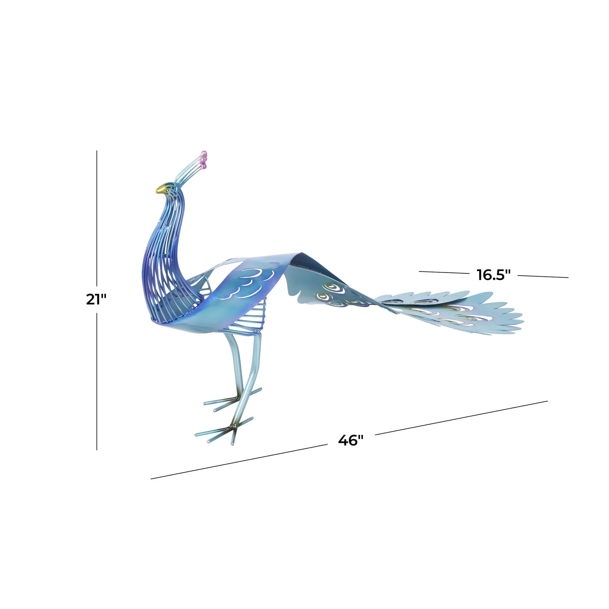 DecMode 21" Peacock Garden Sculpture with Open Wire Framed Body and Rainbow Accents