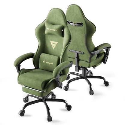 Huracan Velvet Fabric Gaming Chair High Back Computer Chair with Footrest and Lumbar Cushion Ergonomic PC Gamer Chiar for Adults Racing Video Gaming Chair for Home Office,Beige