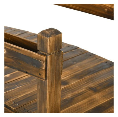Wooden Garden Bridge Arc Footbridge 90.5" - Stained Fir Wood Outdoor Bridge with Planters - Zen Garden Decor, Walkways, Pond & Stream