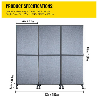 VEVOR Acoustic Room Divider Office Partition Panel 72"x66" 3 Pack in Light Gray