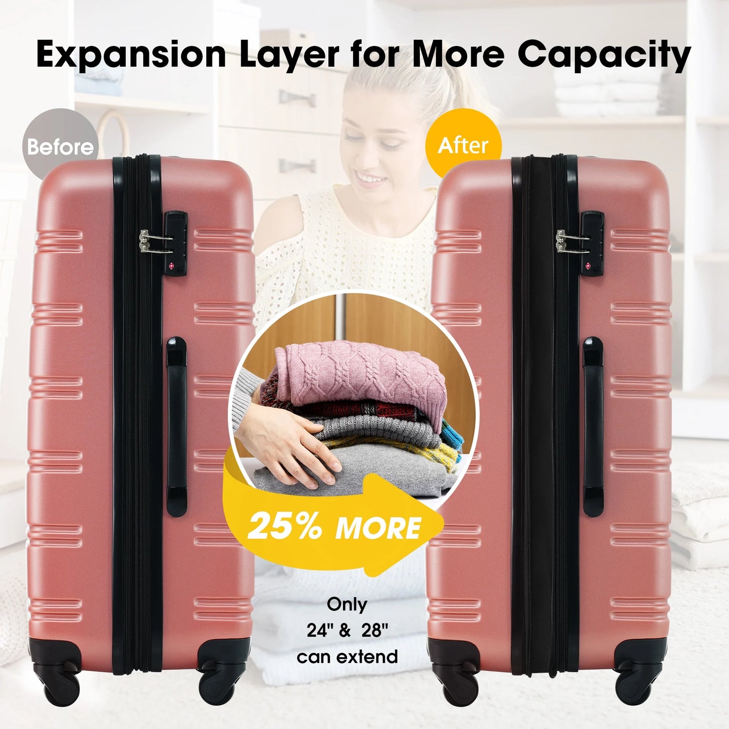 RONSHIN 3pcs/set Suitcase Luggage Set Hardside Spinner Suitcase with TSA Lock And 360° Spinner Wheels 20" 24" 28" for Travel Camping Outdoor