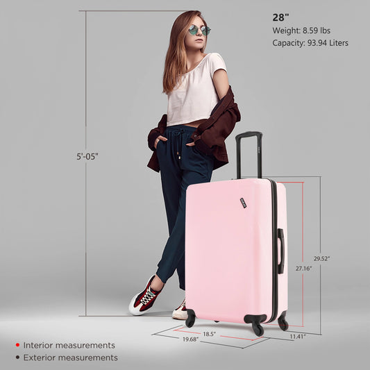 DUKAP Discovery 28" Hardside Lightweight Luggage with Spinner Wheels, Handle and Trolley, Pink