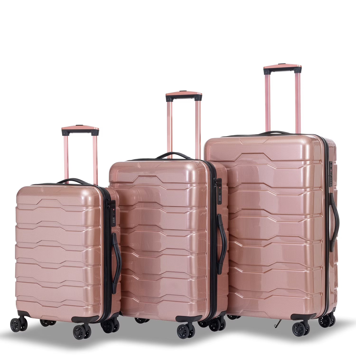3-Piece Hardside Luggage Sets, Lightweight Spinner Suitcase with Wheels TSA Lock, Airline Approved Carry-On Suitcase and Luggage Set(20°+24°+28°), Durable ABS Material, Rose Gold