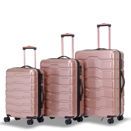3-Piece Hardside Luggage Sets, Lightweight Spinner Suitcase with Wheels TSA Lock, Airline Approved Carry-On Suitcase and Luggage Set(20°+24°+28°), Durable ABS Material, Rose Gold