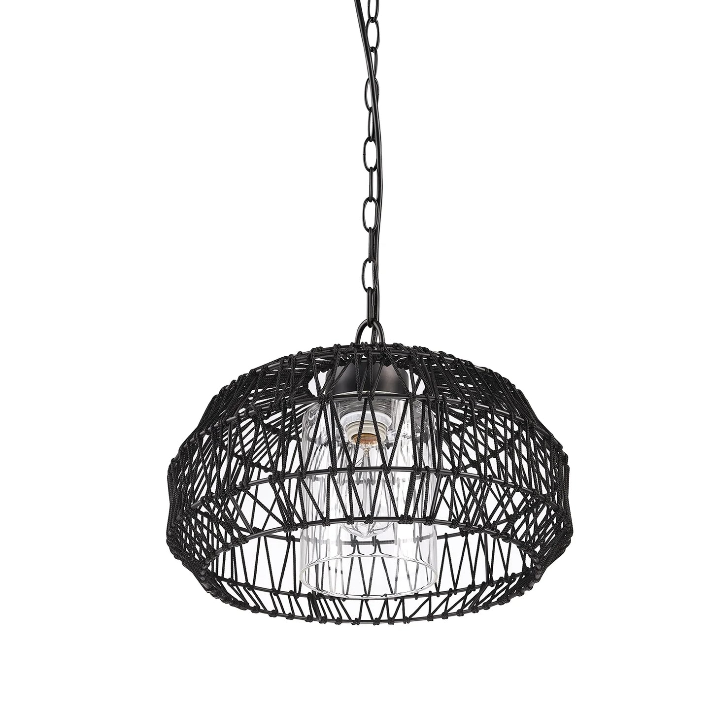 Globe Electric 1 Black Cage Pendant Lights withGlobe Glass