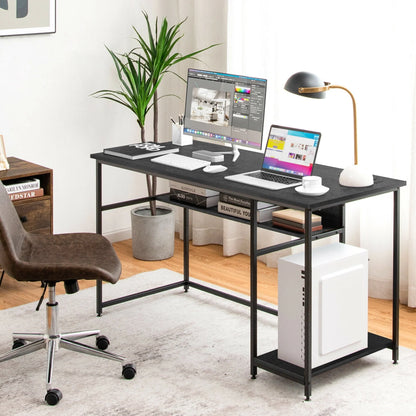 Gymax 55'' Computer Desk Home Office PC Workstation w/Power Outlets & USB Ports Black