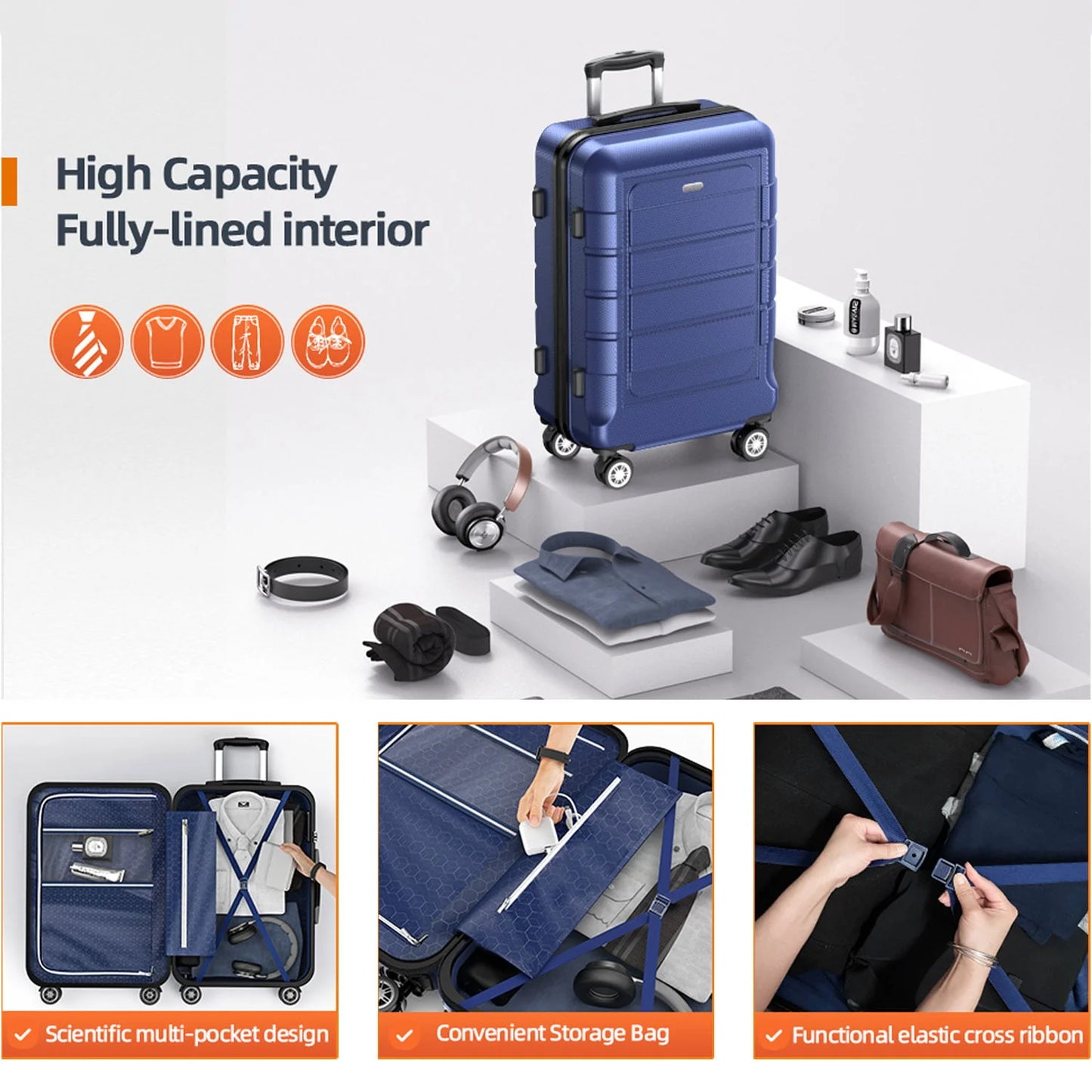 SHOWKOO 3 Piece Luggage Set Expandable ABS Hard Shell luggage Set Double Spinner Wheels Suitcase