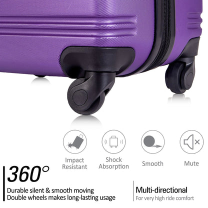 3 Piece Luggage Set Hardside Spinner Hardshell Suitcase with TSA Lock 4-Wheel Upright Luggage for 360 Degree Movement (20/24/28), Purple