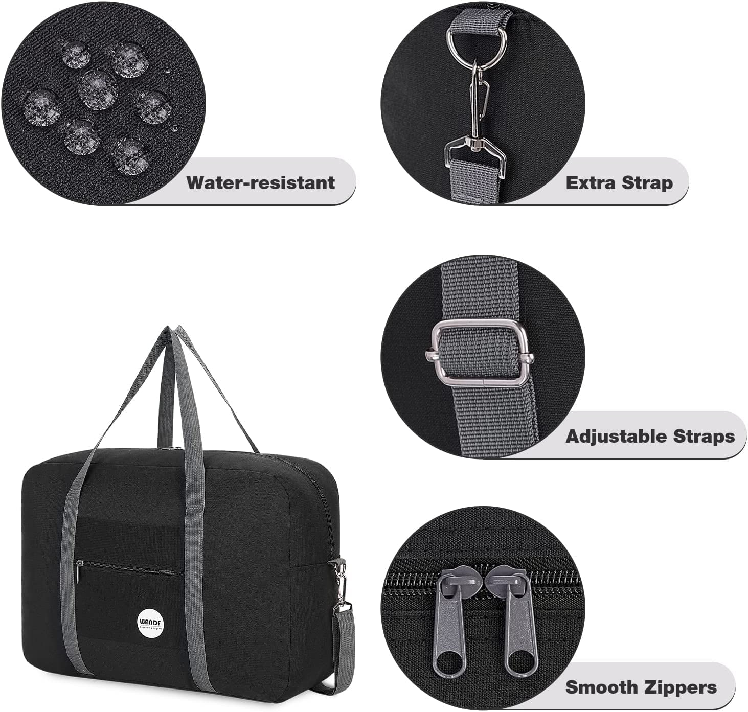 For Spirit Airlines Personal Item Bag 18x14x8 Travel Duffel Bag Underseat Foldable Carry-on Luggage for Women,Black with Shoulder Strap