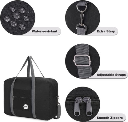 For Spirit Airlines Personal Item Bag 18x14x8 Travel Duffel Bag Underseat Foldable Carry-on Luggage for Women,Black with Shoulder Strap