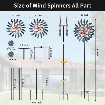 Garden Wind Spinners 82in, Metal Yard Sculpture Windmills for Outdoor Yard Patio Lawn & Garden Art Decorations by JORUGUNA, Bronze
