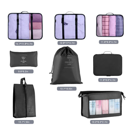 Koovon Packing Cubes for Travel, 8Pcs Travel Cubes Set Foldable Suitcase Organizer Lightweight Luggage Storage Bag, Black