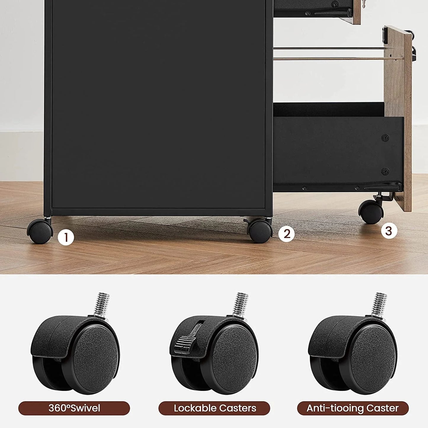 VASAGLE File Cabinet with Lock Filing Cabinet with 2 Storage Drawers for Home Office Open Shelf Greige and Black