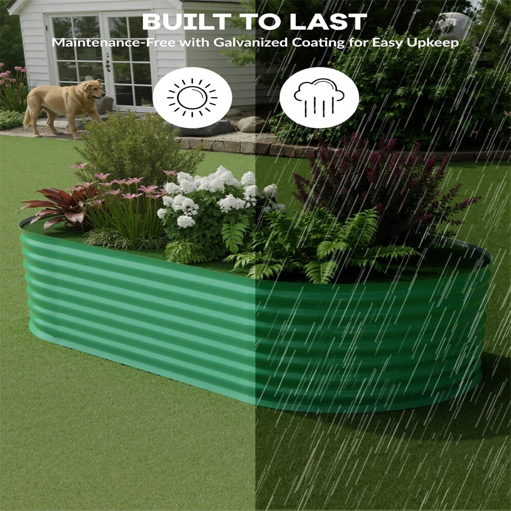 2-Pack Galvanized Steel Raised Garden Beds Kit -Outdoor Metal Planter Boxes for Vegetables, Flowers & Herbs.Tool-Free Assembly, Rust-Resistant Green Coated Design