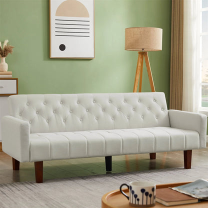 Aukfa 75" Square Arm Futon Convertible Sofa for Home Office, Button-Tufted Back, Beige