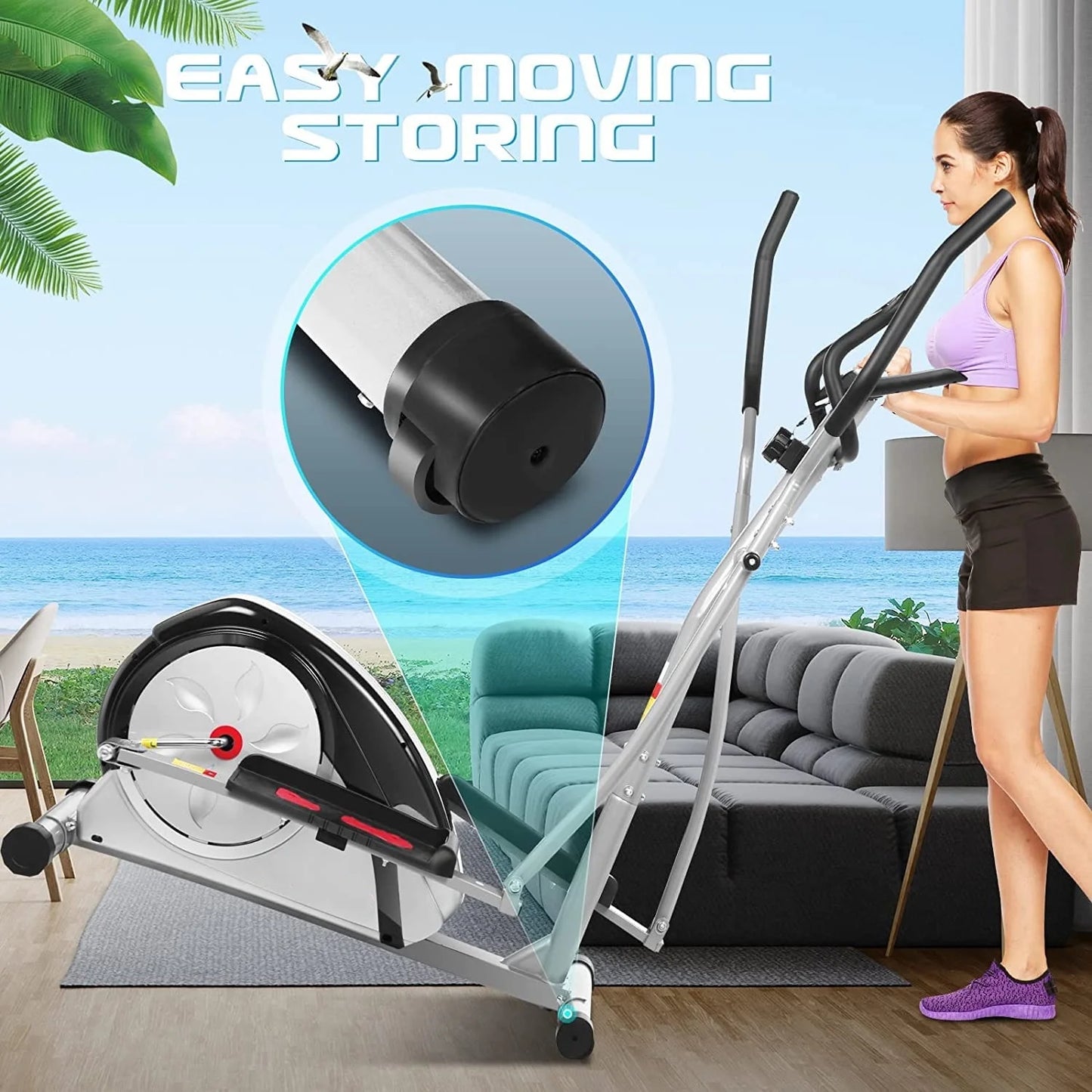 ANCHEER Exercise Elliptical Machine with 8 Resistance Method, 15" Stride Cross Trainer with Pulse Rate Grips, LCD Monitor, Smooth Quiet Driven, 350 lbs Weight Capacity for Home Office