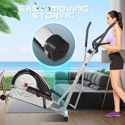 ANCHEER Exercise Elliptical Machine with 8 Resistance Method, 15" Stride Cross Trainer with Pulse Rate Grips, LCD Monitor, Smooth Quiet Driven, 350 lbs Weight Capacity for Home Office