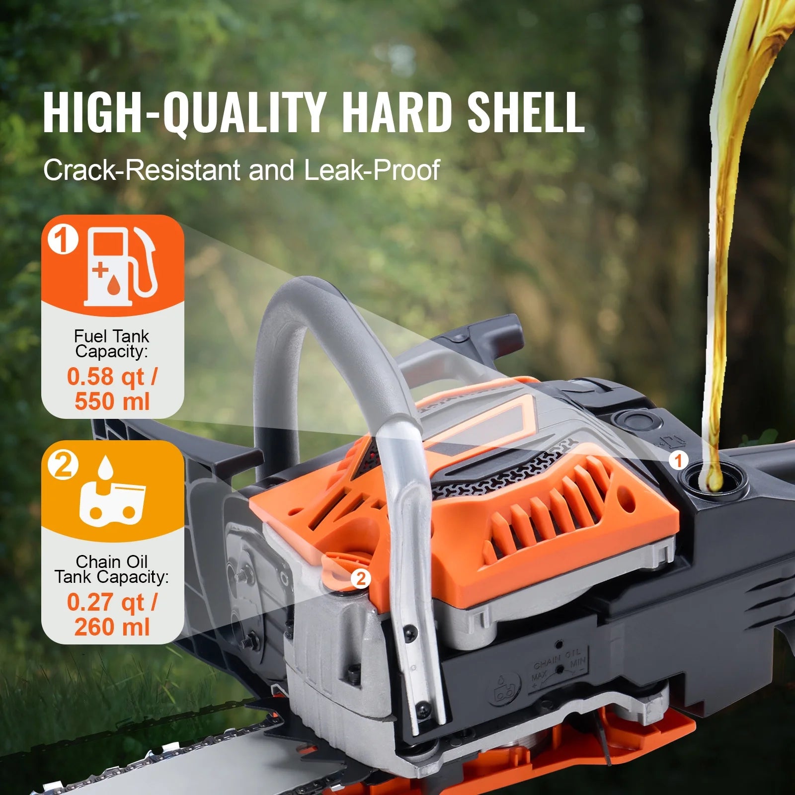 KFFKFF Gas Chainsaw, 52CC, 18-inch Blade, 2.55HP, Fuel-Operated, Portable Handheld Chainsaw for Cutting Trees, Branches, Trimming, and Clearing Land in Gardens, Farms, and Forests