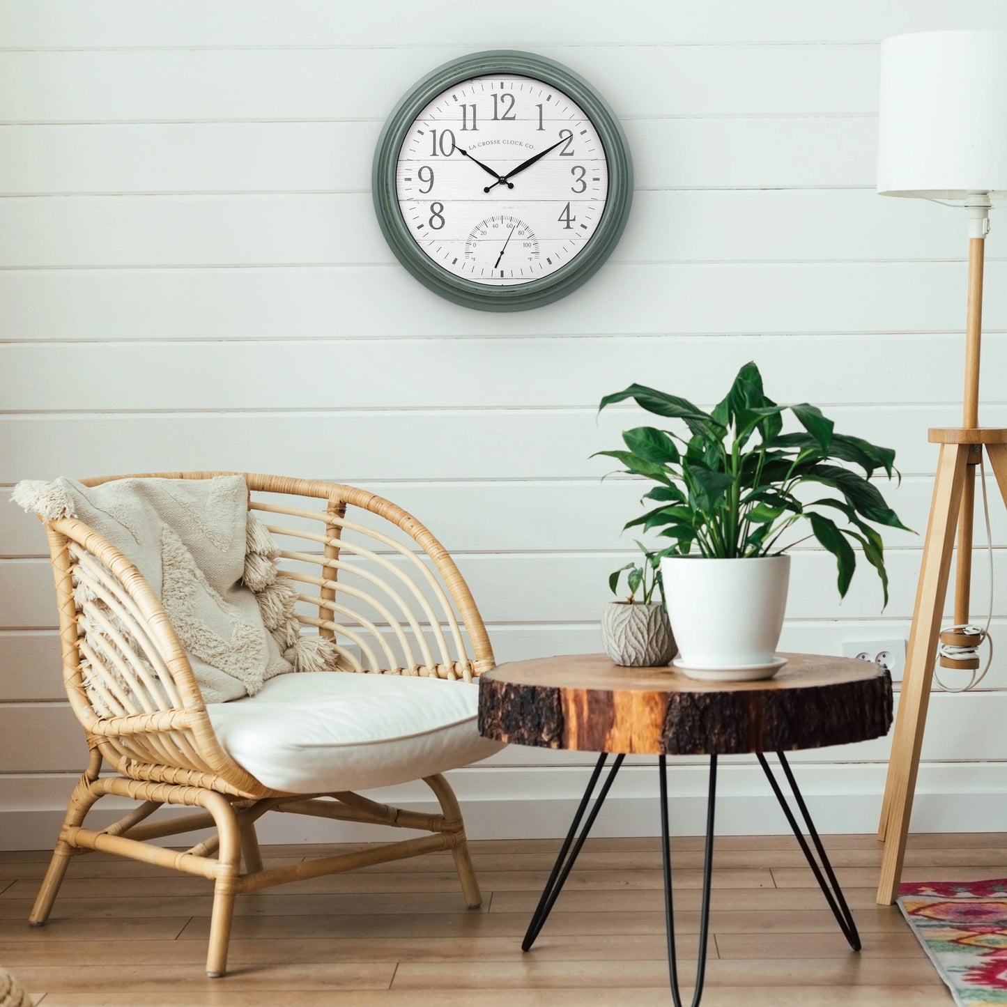 La Crosse Clock 15.75-inch Indoor/Outdoor Green Sagebrook Quartz Analog Clock with Temp, 404-3840SG