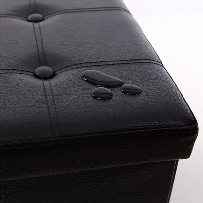 Zimtown Cuboid Leather Ottoman Footstool Pouffe Storage Bench Box Lounge Seat Stool Black