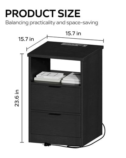 MIRROTOWEL Nightstand, 2 Drawers,with Drawer and Storage Shelf, Bedside Table End Table, Modern Night Stand for Bedroom, Home Office,Black