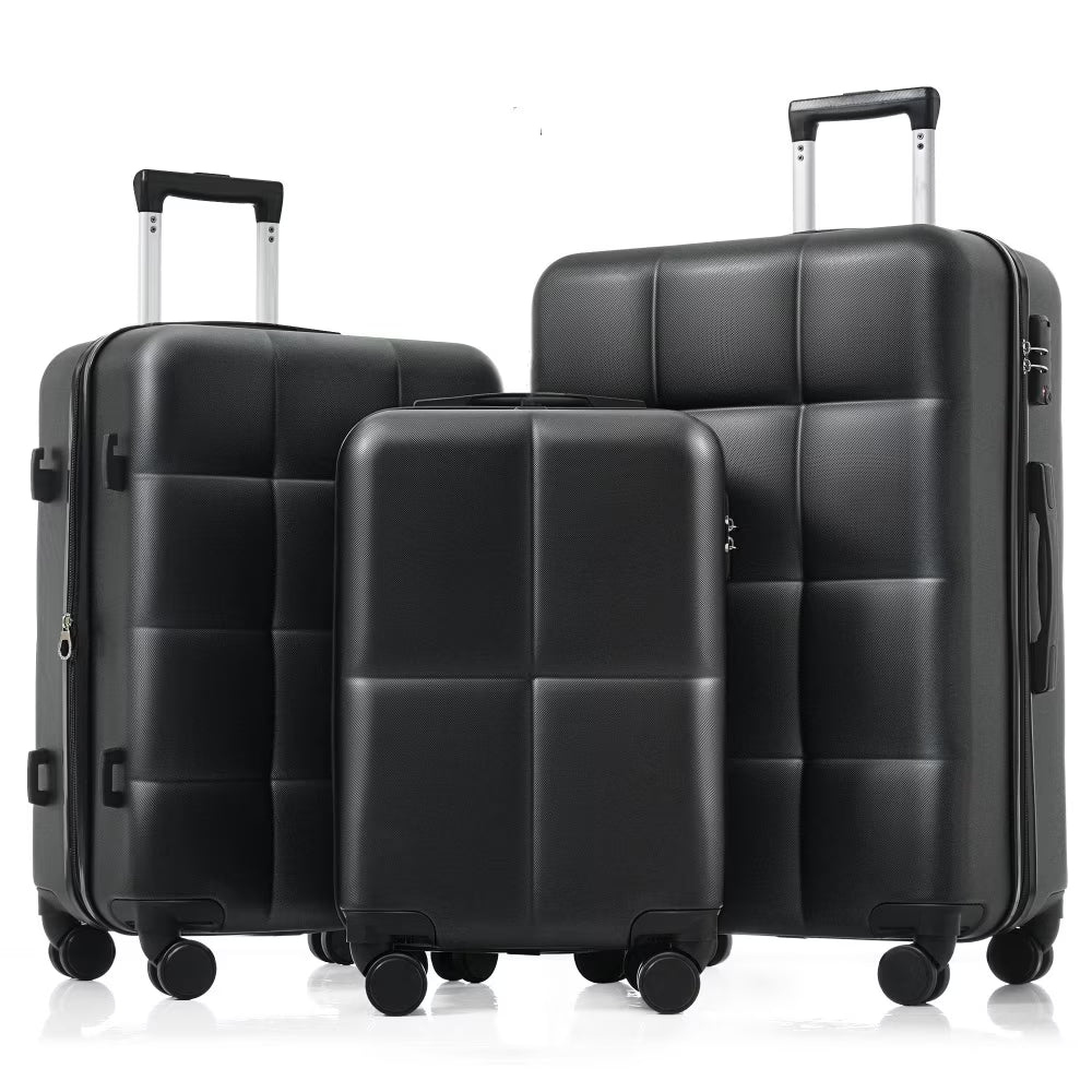 DECMAY 3-Piece ABS Luggage Set with Spinner Wheels and Cup Holder, Airline Carry-On Approved