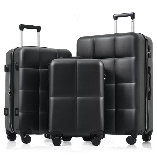 DECMAY 3-Piece ABS Luggage Set with Spinner Wheels and Cup Holder, Airline Carry-On Approved