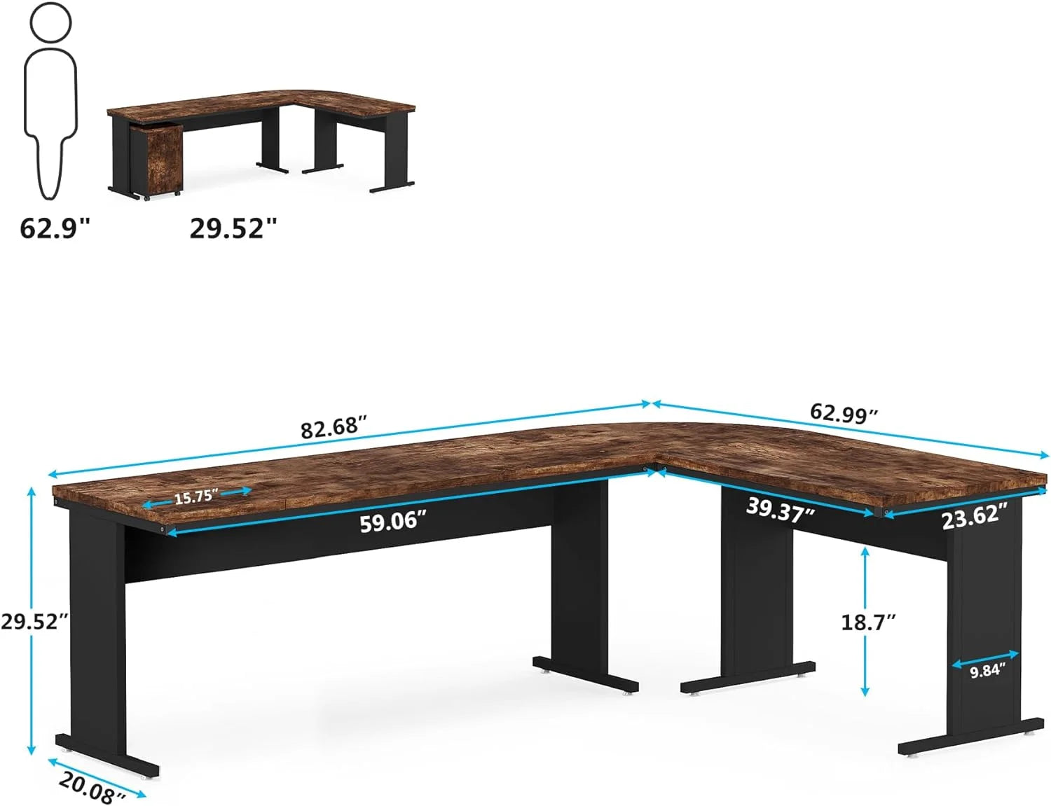 Tribesigns 83" L-Shaped Executive Desk, Large Office Desk with 3-Drawer Mobile File Cabinet, Industrial Corner Computer Desk with Storage Drawers for Home Office, Rustic Brown