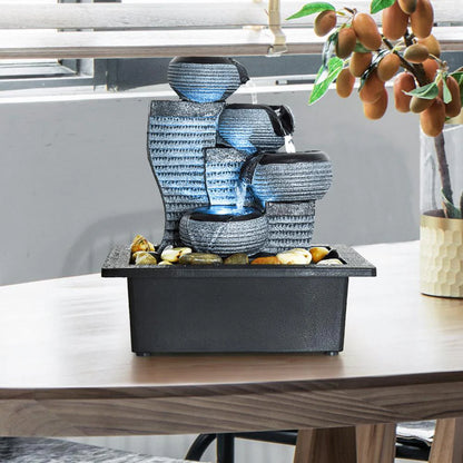 10 1/5" H Desktop Water Fountain, 4 Tier Waterfall with LED Light, Indoor Waterfall Tabletop Fountains for Home Office Decor