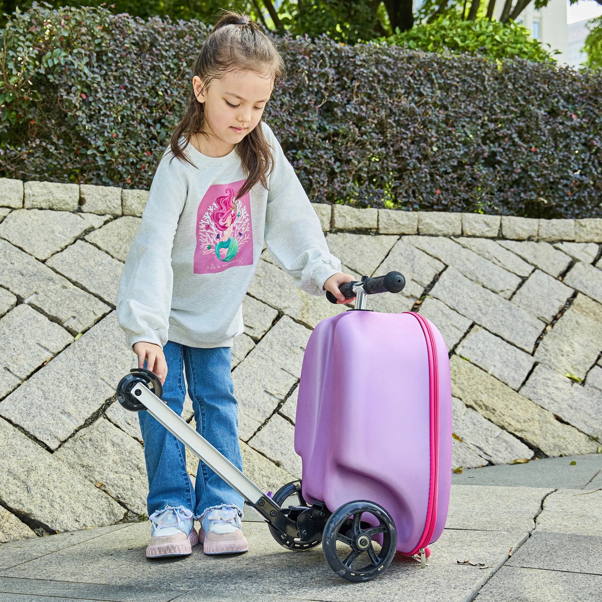 Gopowerbike Go Voyage Kids 2-in-1 Luggage Scooter | 3-Wheel Design with Light-Up Wheels | Pink