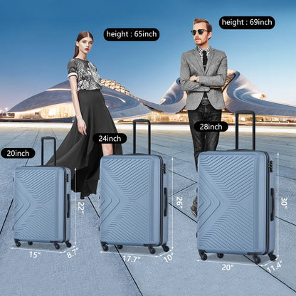 3 Piece Blue Luggage Travel Set, 20" 24" 28" Carry on Luggage with Spinner Wheels, Lightweight Hard Case Luggage Travel Suitcase Christmas Gifts for Business Trip Holiday Travel Cruise