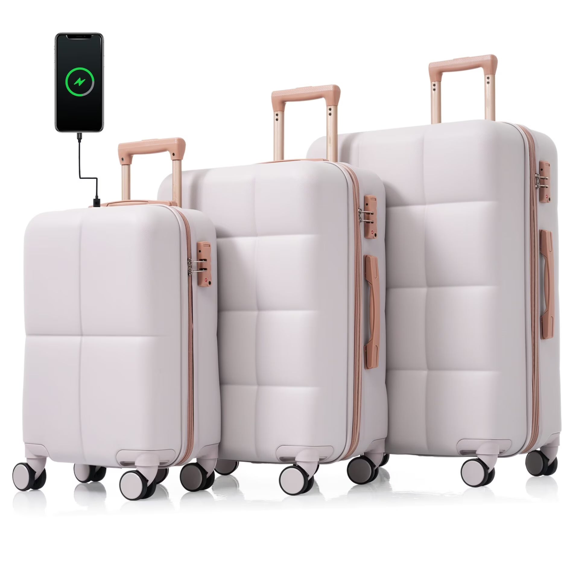 3 Piece Luggage Set , 20/24/28 inches Suitcase Set , ABS Hardshell Expandable Luggage Sets with TSA Lock,20-inch with USB Port, Carry On Luggage for Men Women, Pink