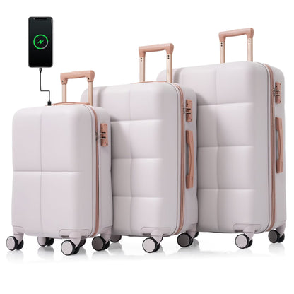 3 Piece Luggage Set , 20/24/28 inches Suitcase Set , ABS Hardshell Expandable Luggage Sets with TSA Lock,20-inch with USB Port, Carry On Luggage for Men Women, Pink