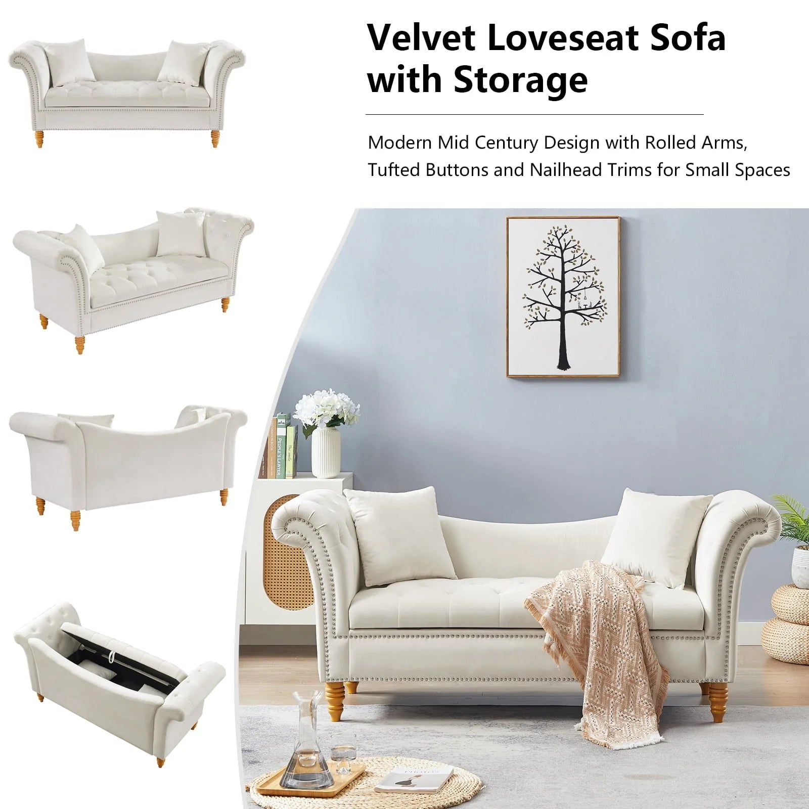 Lemacte Beige Modern Velvet Loveseat Sofa 2 Seater Sofa Upholstered Sofa Couch for Living Room, Bedroom, Studio,Home Office, Hotel
