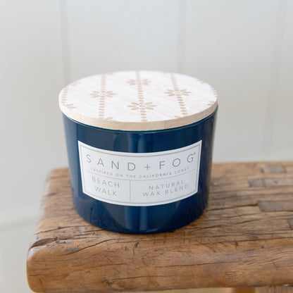 Sand + Fog 12 oz. Candles with Carved Wood Lids, Set of 3